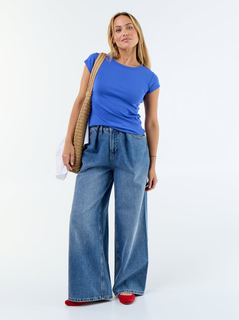 T-shirt liso com costas abertas e mangas curtas Azul - Kiabi