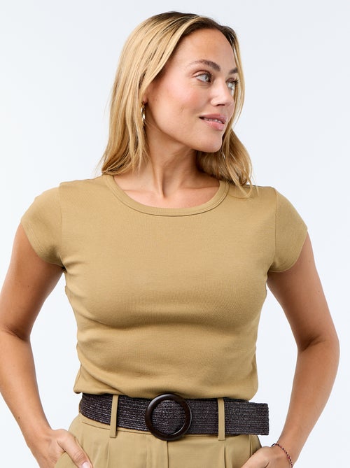 T-shirt liso com costas abertas e mangas curtas - Kiabi