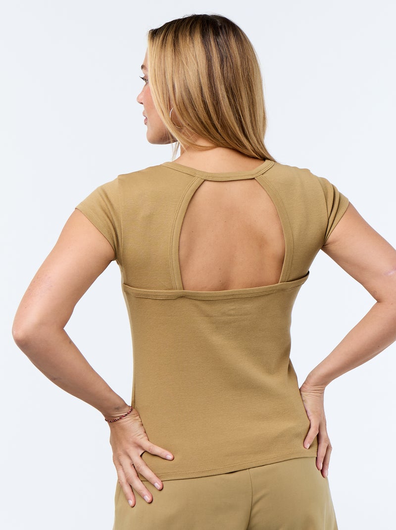 T-shirt liso com costas abertas e mangas curtas Verde - Kiabi