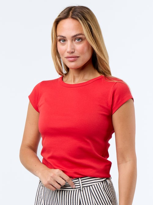 T-shirt liso com costas abertas e mangas curtas - Kiabi