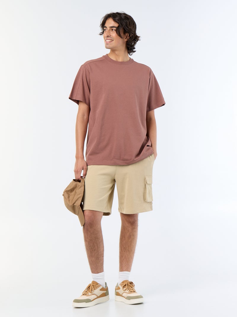 T-shirt liso de corte confortável / oversize de manga curta Castanho - Kiabi