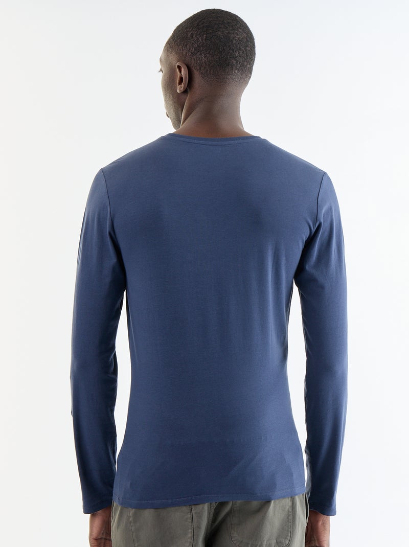 T-shirt liso de manga comprida Azul - Kiabi