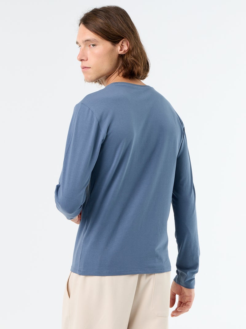 T-shirt liso de manga comprida Azul - Kiabi