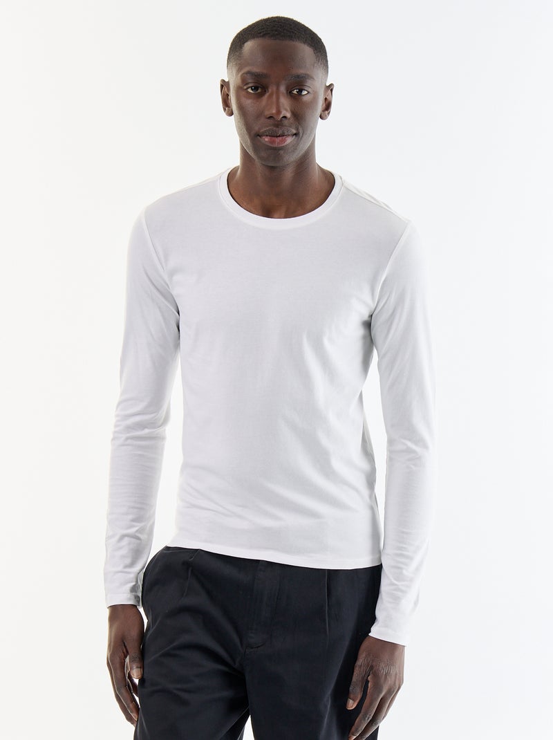 T-shirt liso de manga comprida Branco - Kiabi