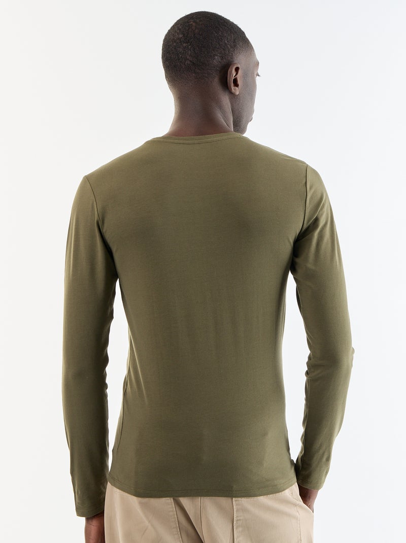 T-shirt liso de manga comprida Caqui - Kiabi