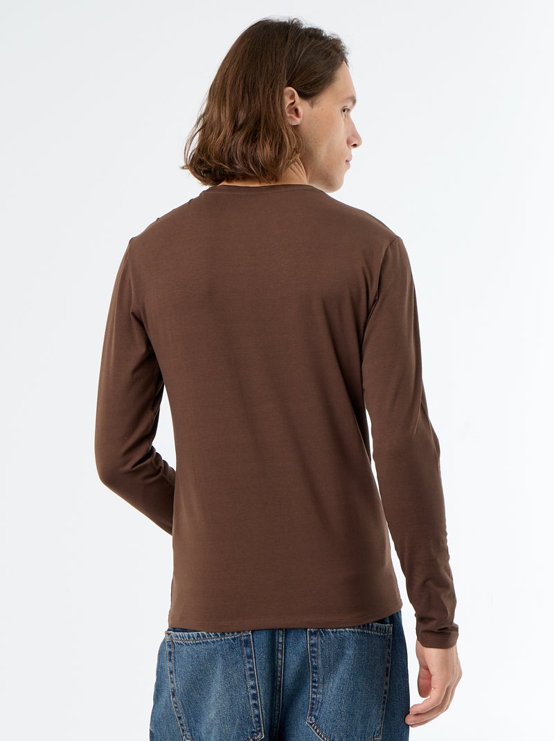 T-shirt liso de manga comprida Castanho - Kiabi