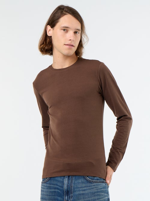 T-shirt liso de manga comprida - Kiabi