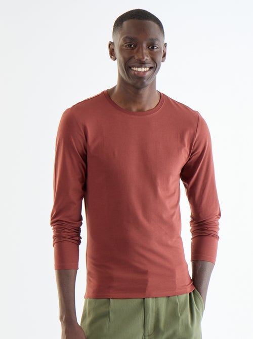 T-shirt liso de manga comprida - Kiabi