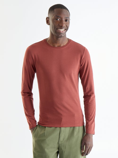 T-shirt liso de manga comprida - Kiabi