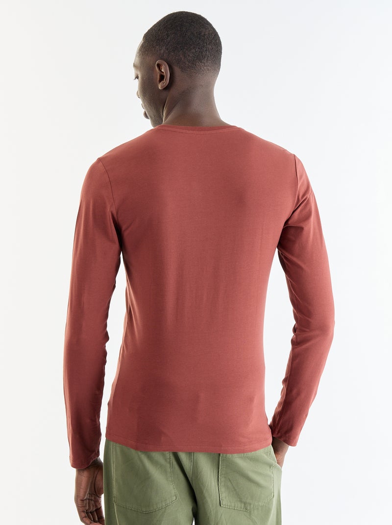 T-shirt liso de manga comprida Castanho - Kiabi