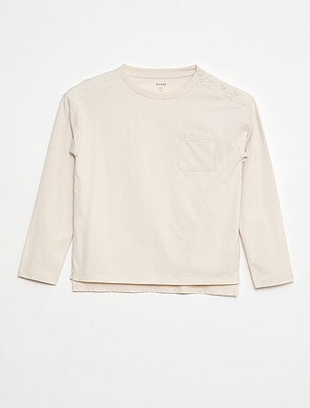 T-shirt liso de manga comprida com bolso no peito - So Easy