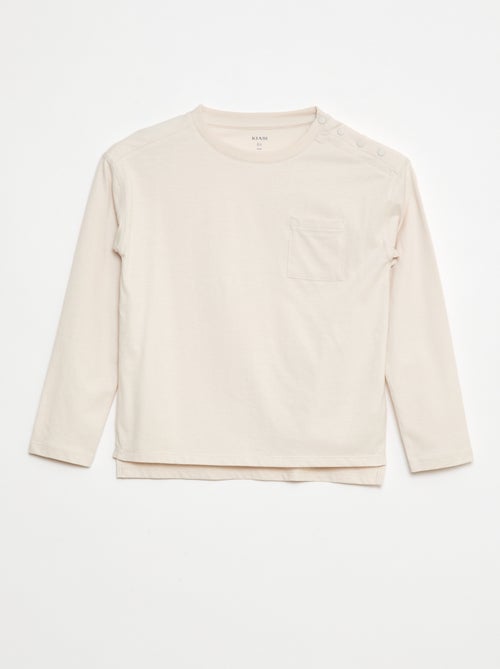 T-shirt liso de manga comprida com bolso no peito - So Easy - Kiabi