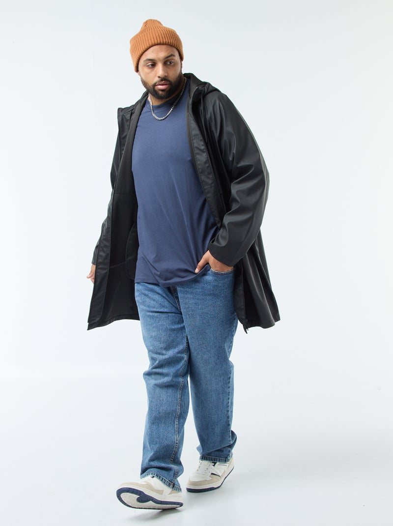 T-shirt liso de manga comprida e gola redonda Azul - Kiabi