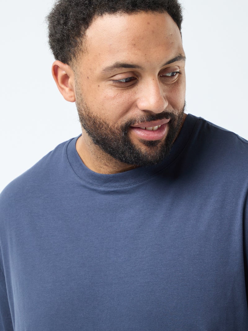 T-shirt liso de manga comprida e gola redonda Azul - Kiabi