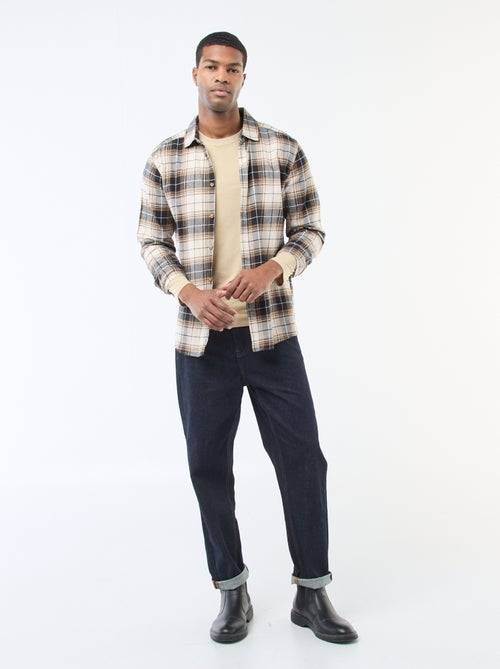 T-shirt liso de manga comprida e gola redonda - Kiabi