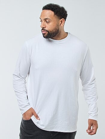 T-shirt liso de manga comprida e gola redonda