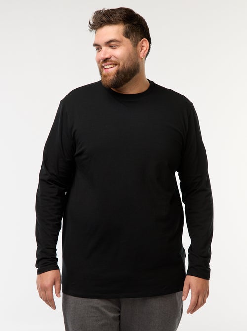 T-shirt liso de manga comprida e gola redonda - Kiabi