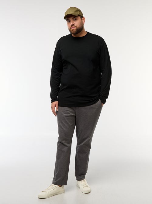 T-shirt liso de manga comprida e gola redonda - Kiabi