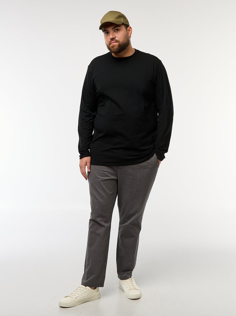 T-shirt liso de manga comprida e gola redonda Preto - Kiabi