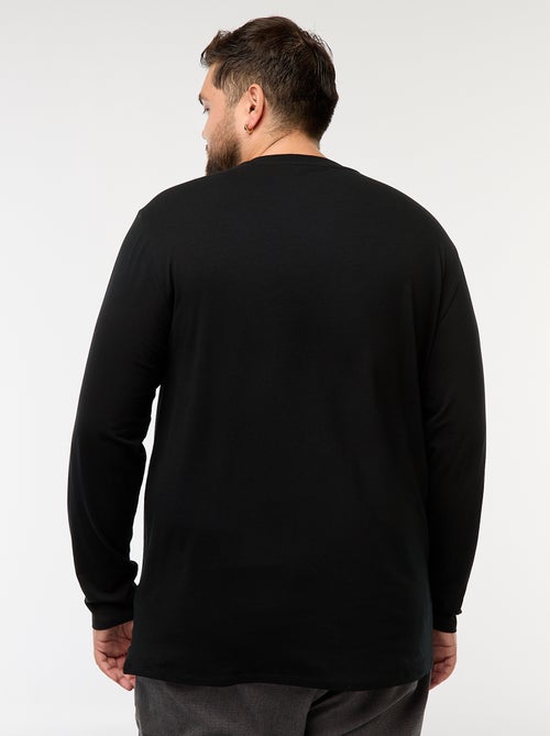 T-shirt liso de manga comprida e gola redonda - Kiabi