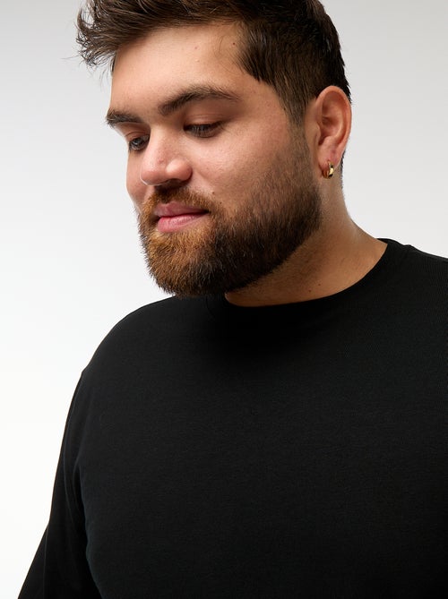 T-shirt liso de manga comprida e gola redonda - Kiabi