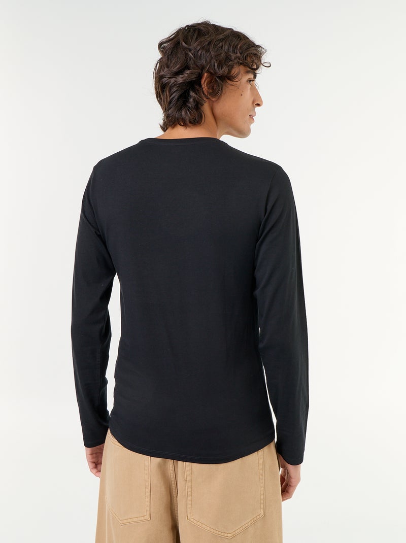 T-shirt liso de manga comprida Preto - Kiabi