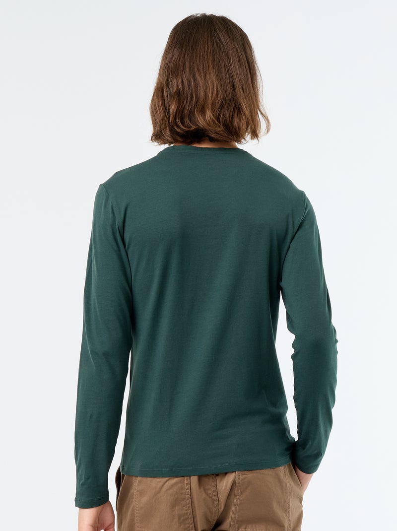 T-shirt liso de manga comprida Verde - Kiabi