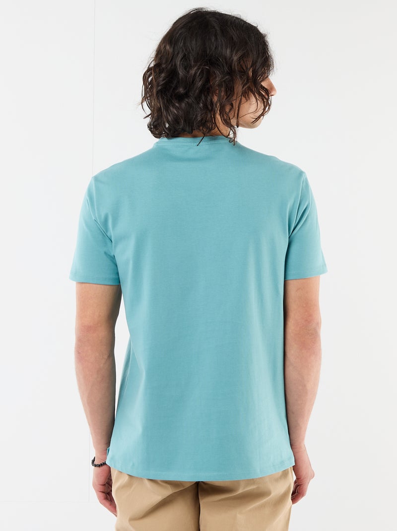 T-shirt liso de manga curta com bordado Azul - Kiabi