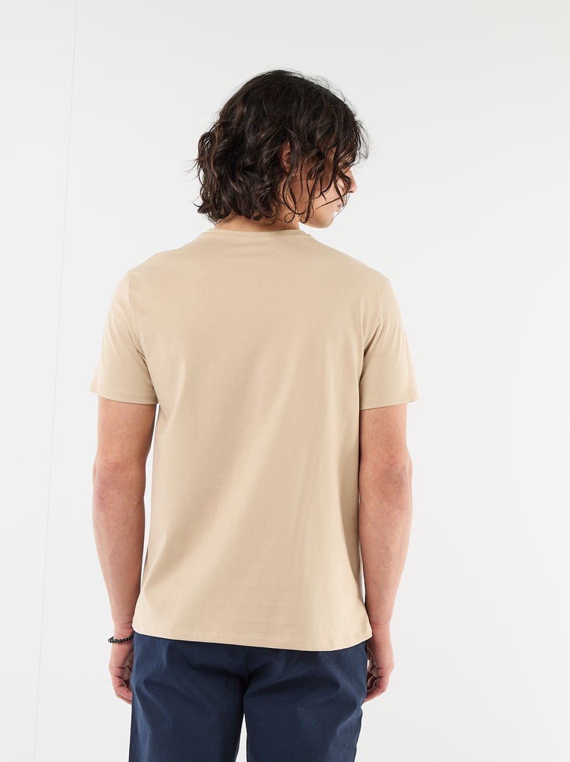 T-shirt liso de manga curta com bordado Bege - Kiabi