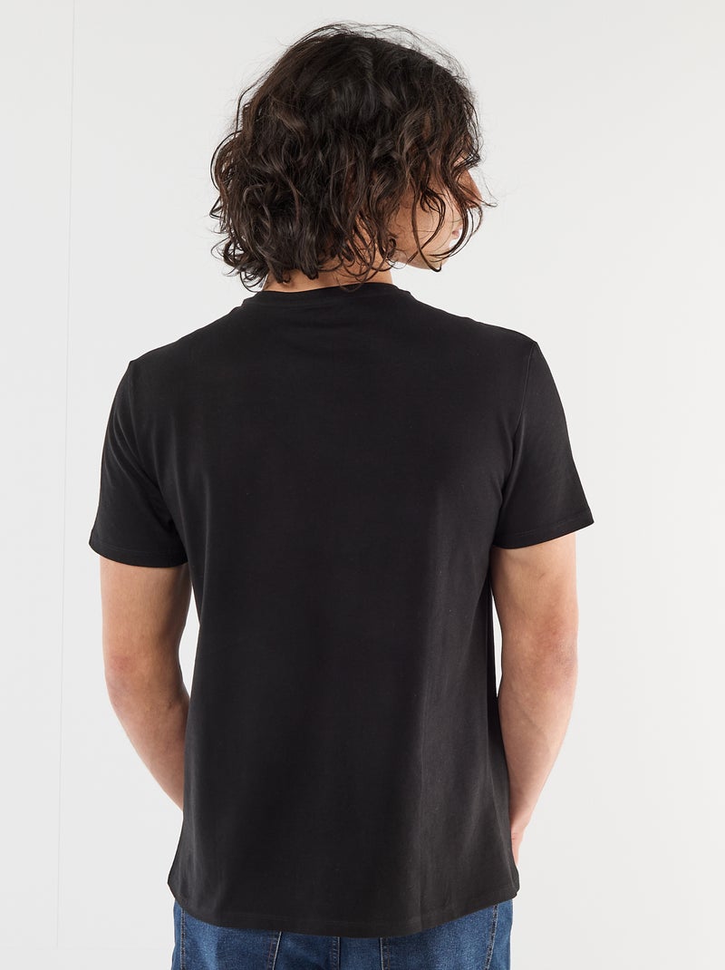 T-shirt liso de manga curta com bordado Preto - Kiabi