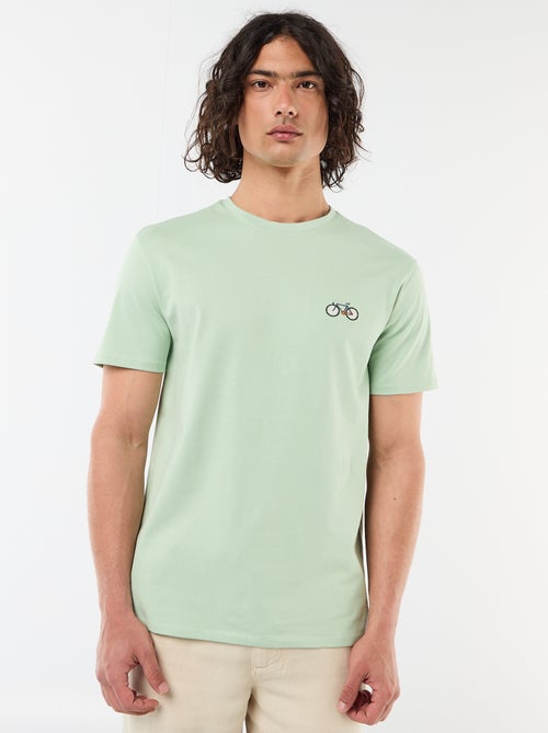 T-shirt liso de manga curta com bordado - Kiabi