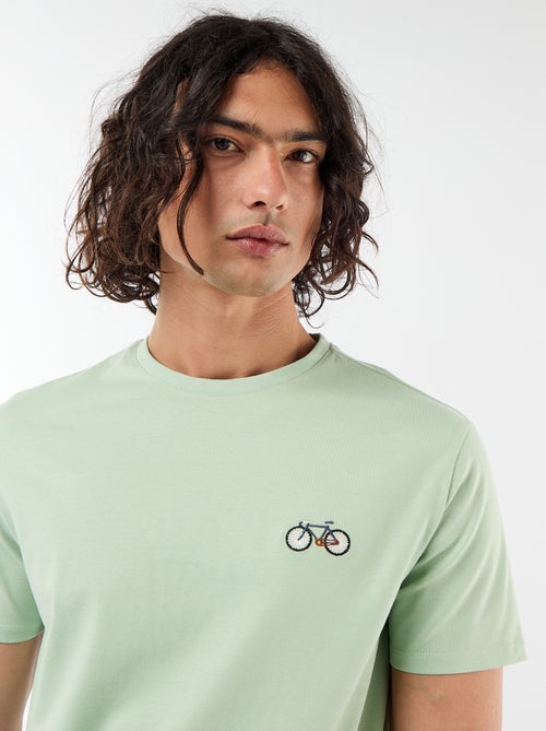 T-shirt liso de manga curta com bordado - Kiabi