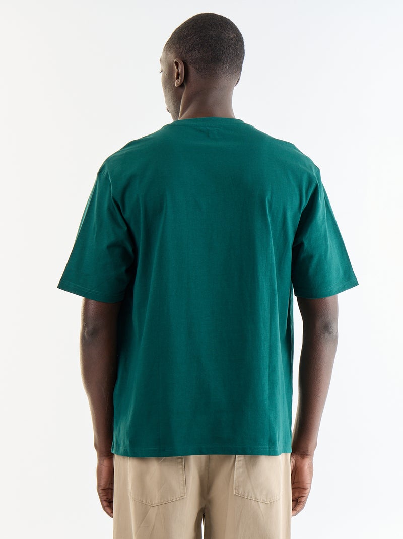T-shirt liso de manga curta com patches cosidos Verde - Kiabi