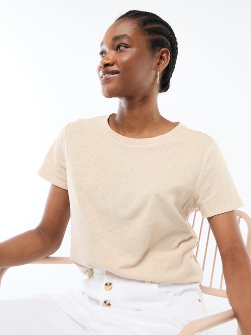 T-shirt liso de manga curta e gola redonda - Kiabi