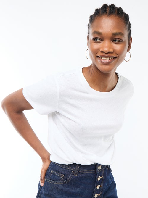 T-shirt liso de manga curta e gola redonda - Kiabi