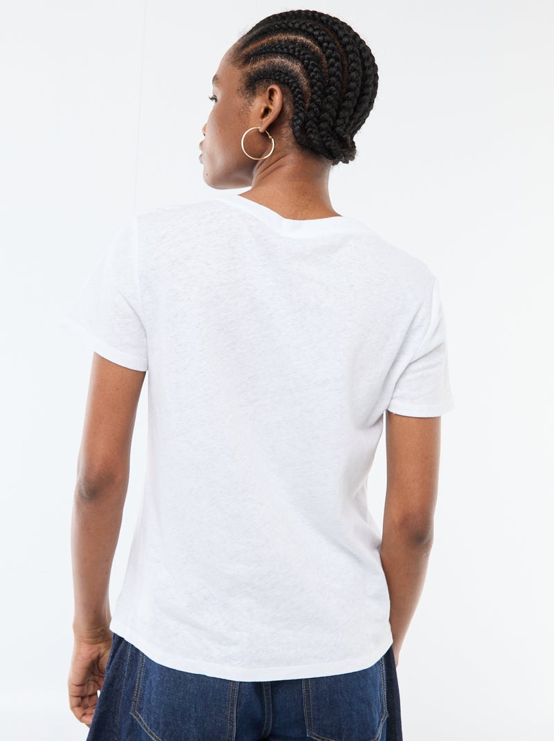 T-shirt liso de manga curta e gola redonda Branco - Kiabi