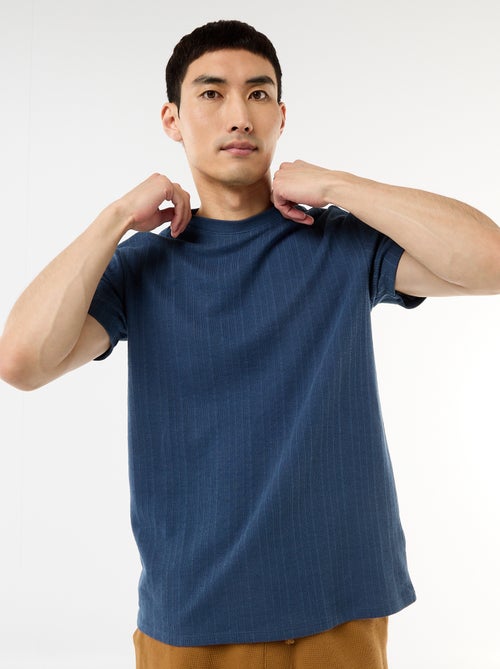 T-shirt liso de manga curta em malha fantasia - Kiabi