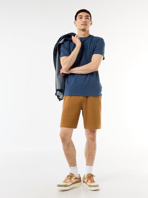 T-shirt liso de manga curta em malha fantasia - Kiabi