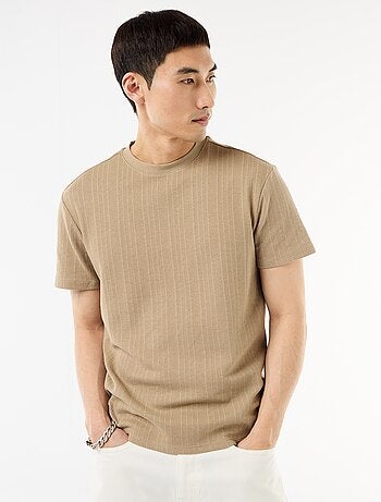 T-shirt liso de manga curta em malha fantasia