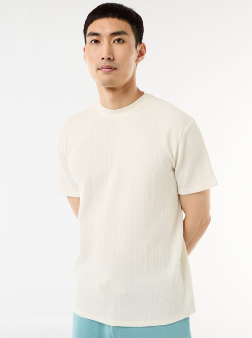 T-shirt liso de manga curta em malha fantasia - Kiabi