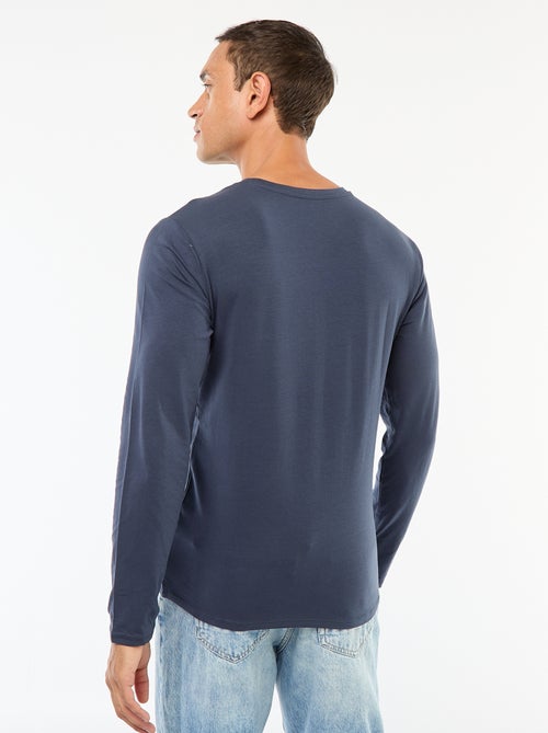 T-shirt liso de mangas compridas e gola redonda - Kiabi