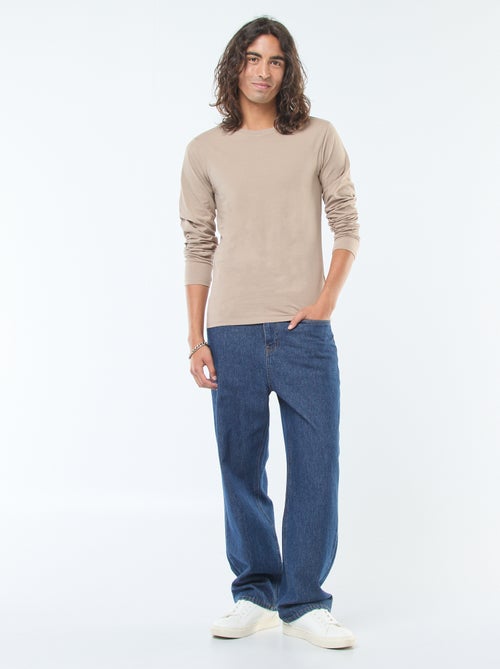 T-shirt liso de mangas compridas e gola redonda - Kiabi