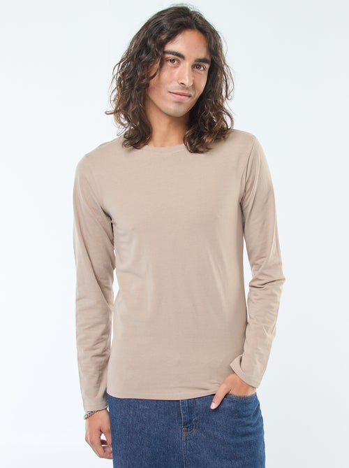 T-shirt liso de mangas compridas e gola redonda - Kiabi