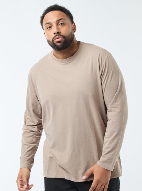 T-shirt liso de mangas compridas e gola redonda - Kiabi