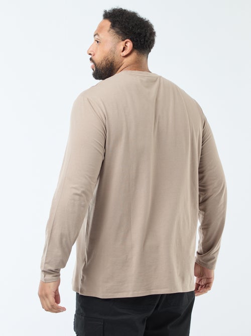 T-shirt liso de mangas compridas e gola redonda - Kiabi