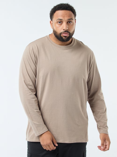 T-shirt liso de mangas compridas e gola redonda - Kiabi