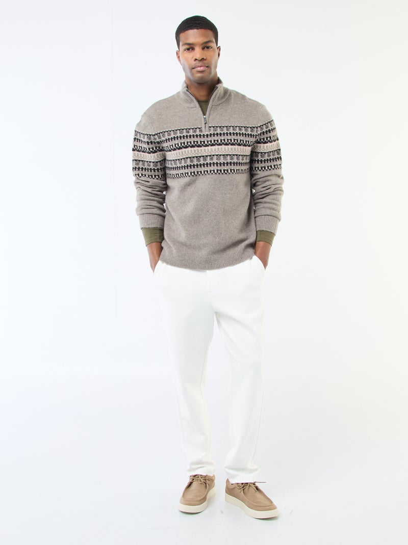 T-shirt liso de mangas compridas e gola redonda Caqui - Kiabi