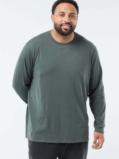 T-shirt liso de mangas compridas e gola redonda - Kiabi