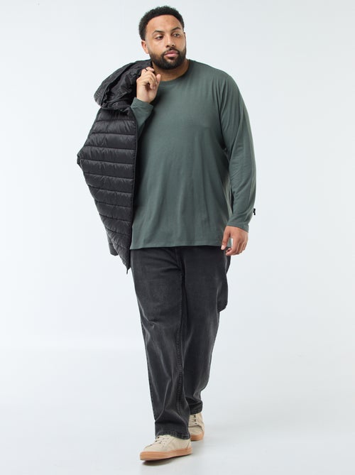 T-shirt liso de mangas compridas e gola redonda - Kiabi