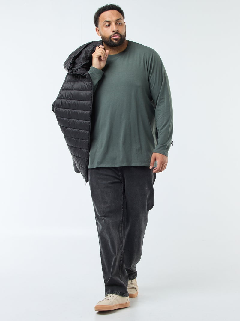 T-shirt liso de mangas compridas e gola redonda Caqui - Kiabi